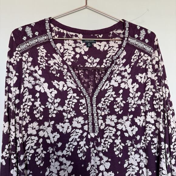 Lucky Brand Blouse Womens M Mixed Peasant Purple Boho Floral Feminine Prairie - Picture 2 of 5